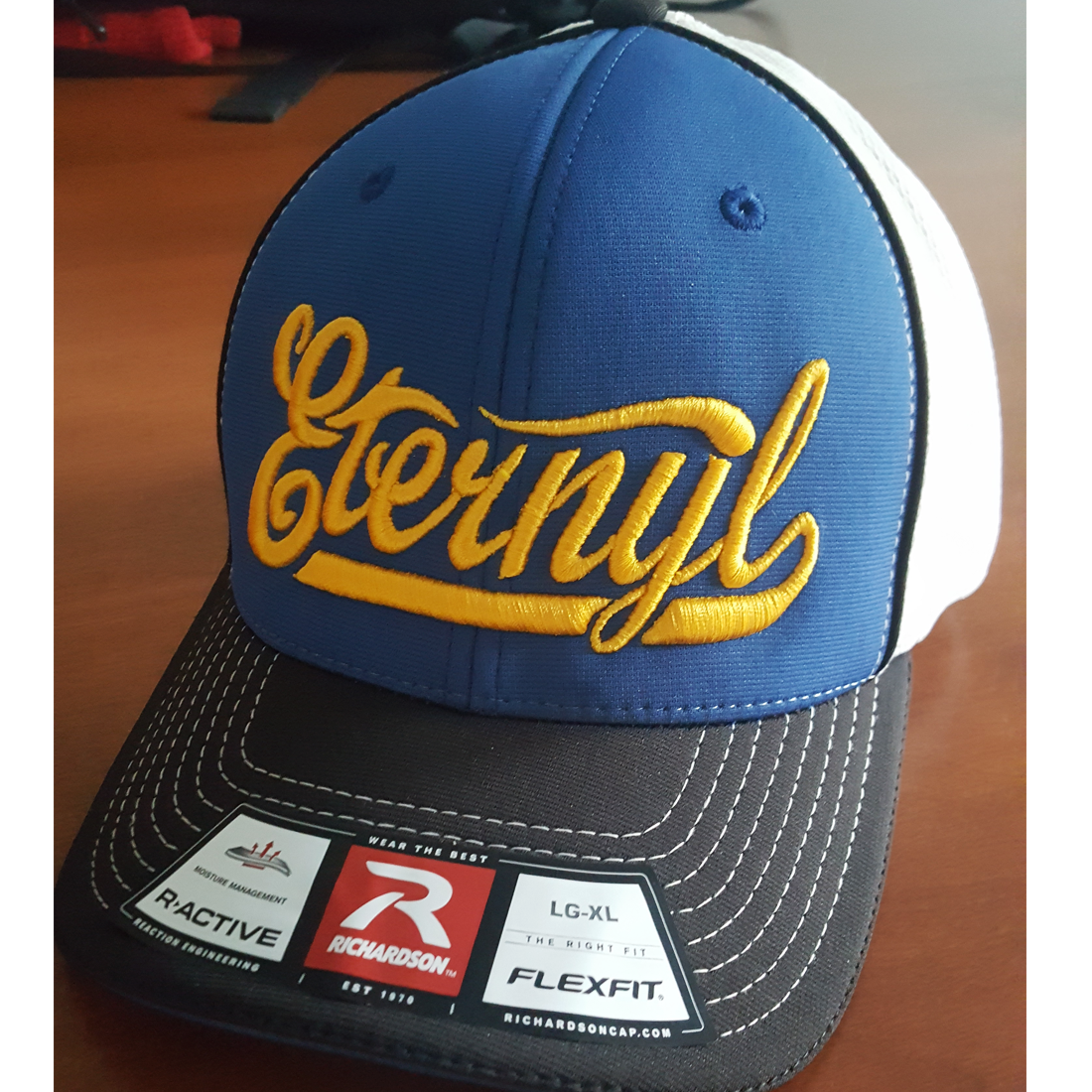 Scripty Brew Puff Fitted Blue Trucker Cap - Eternyl - Brand - Apparel