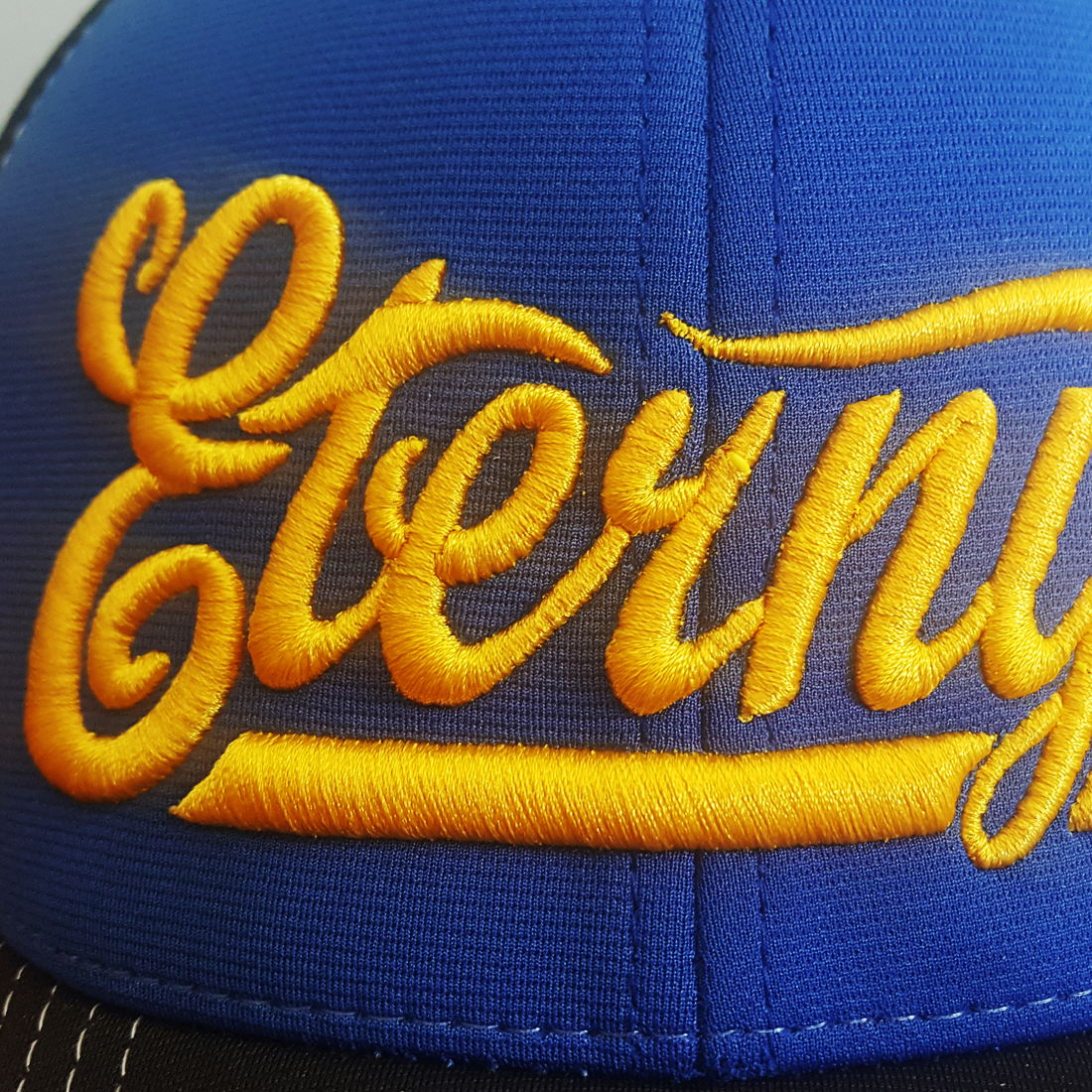 Scripty Brew Puff Fitted Blue Trucker Cap - Eternyl - Brand - Apparel